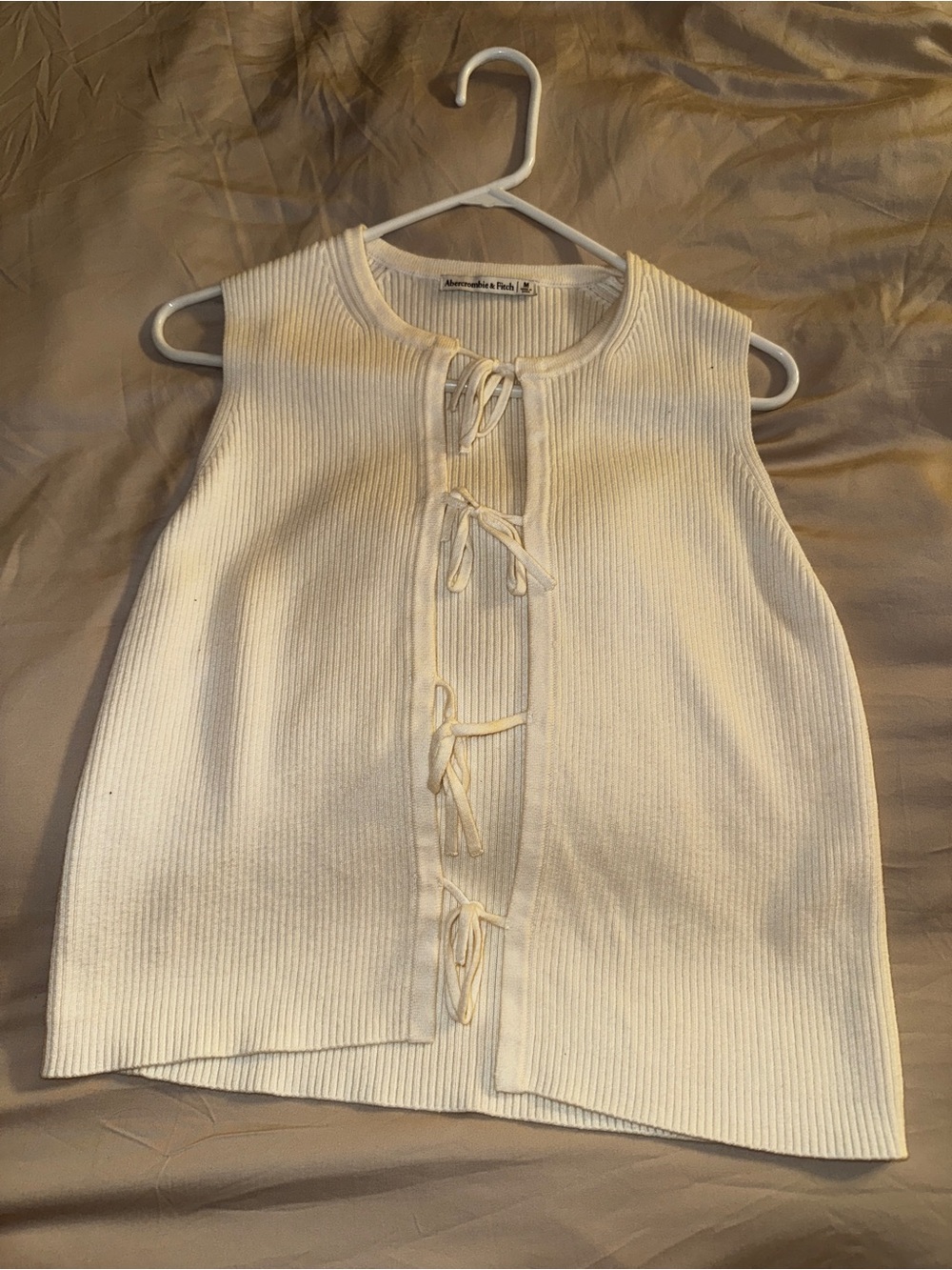 Abercrombie & Fitch Cream Ribbed Tie-Front Tank Top